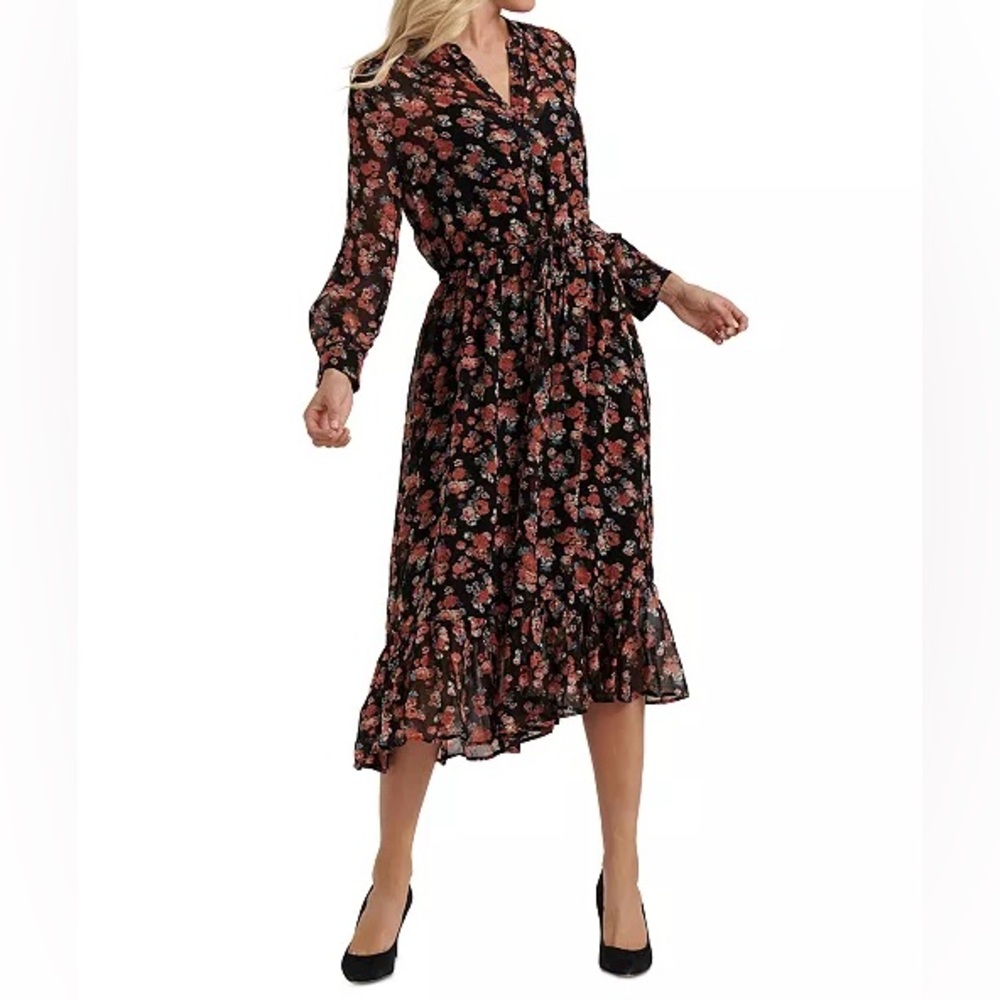 Lucky Brand Georgia Floral Print Midi Dress Small